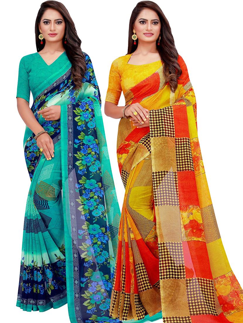 women pack of 2 casual wear sarees with blouse - 21455012 -  Zoom Image - 0