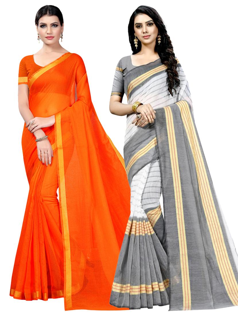 pack of 2 casual wear combo sarees with blouse - 21455019 - Zoom Image - 0