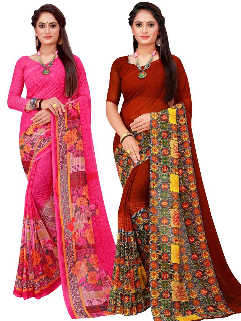 women pack of 2 casual wear sarees with blouse