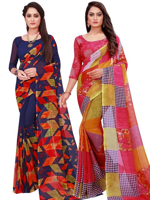 women pack of 2 casual wear sarees with blouse - 21455085 -  Standard Image - 0