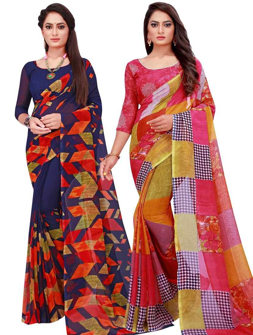 women pack of 2 casual wear sarees with blouse - 21455085 -  Zoom Image - 0