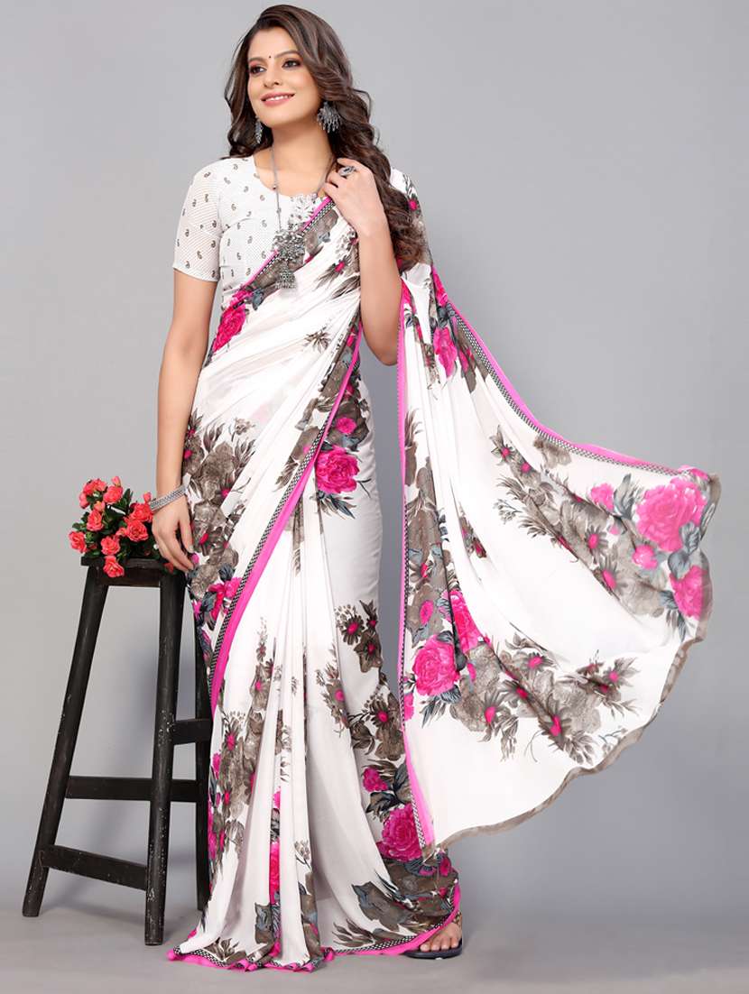 women white printed saree with blouse