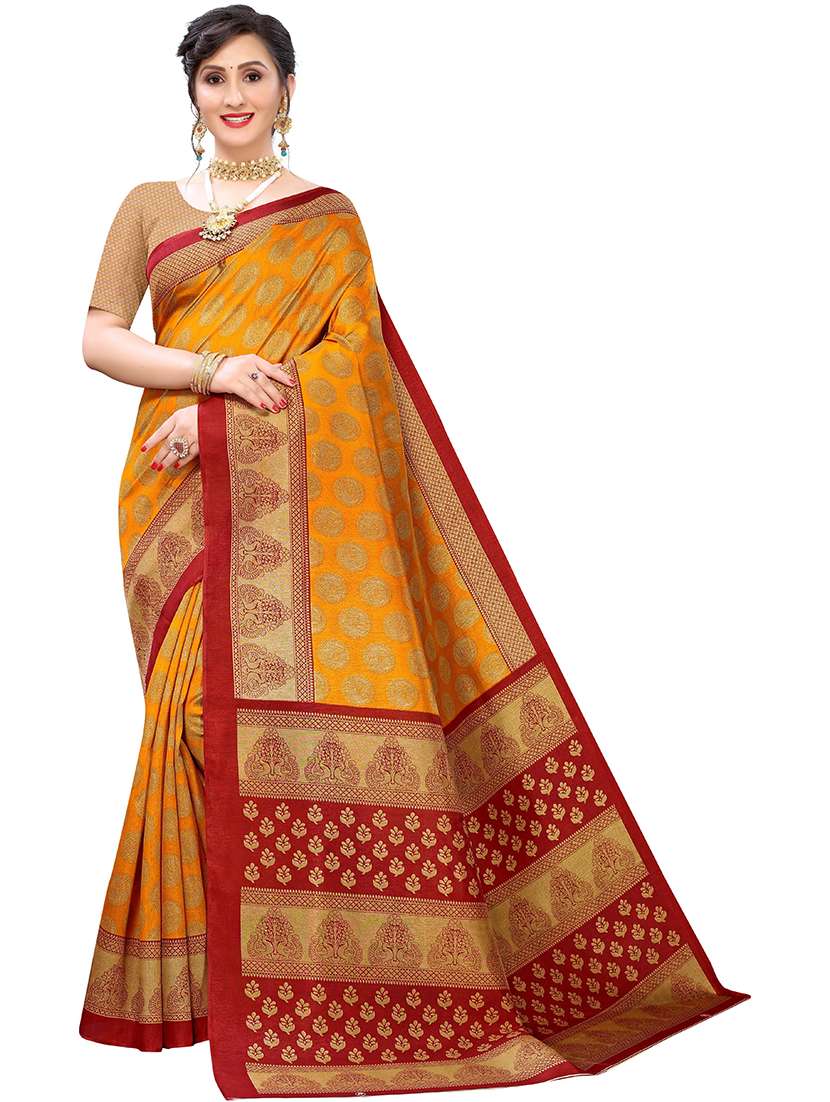 women contrast border printed saree  with blouse