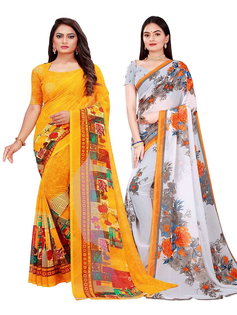 women pack of 2 casual wear combo sarees with blouse