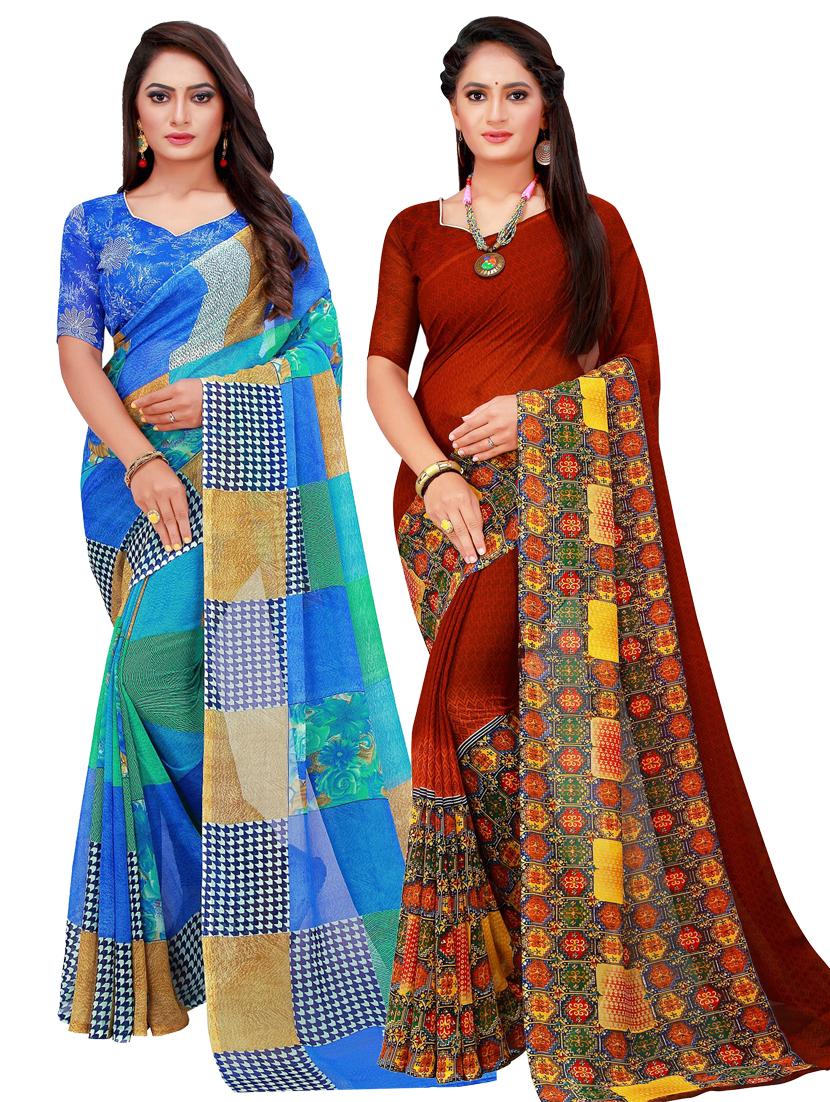 women pack of 2 casual wear combo sarees with blouse - 21455857 - Zoom Image - 0