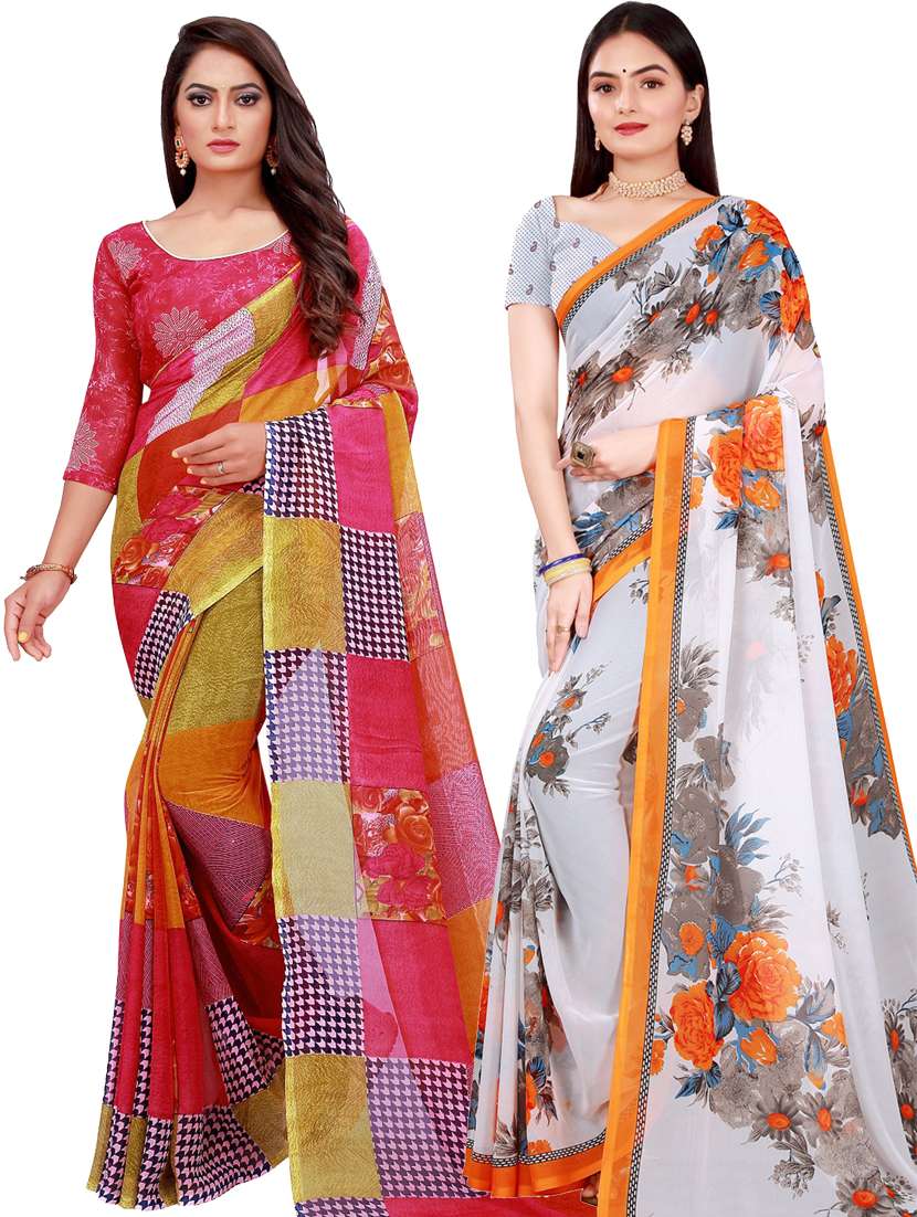 women pack of 2 casual wear combo sarees with blouse