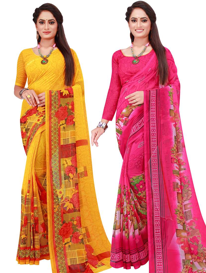 women pack of 2 casual wear combo sarees with blouse