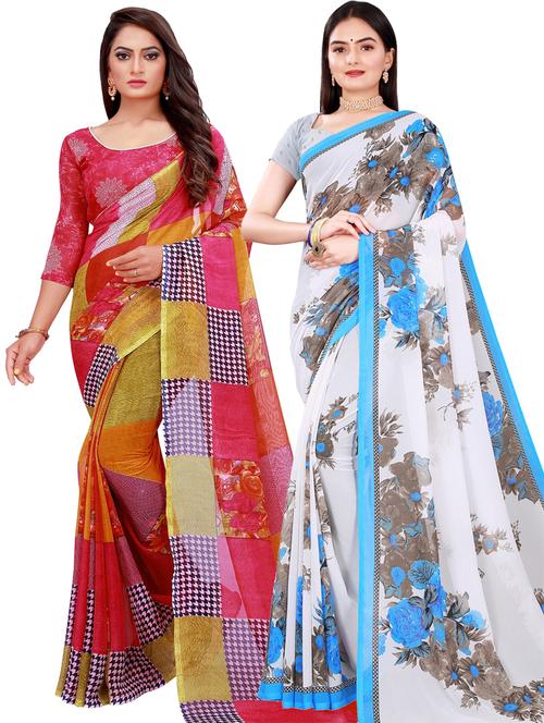 grey georgette combo saree with blouse - 21456138 -  Standard Image - 0