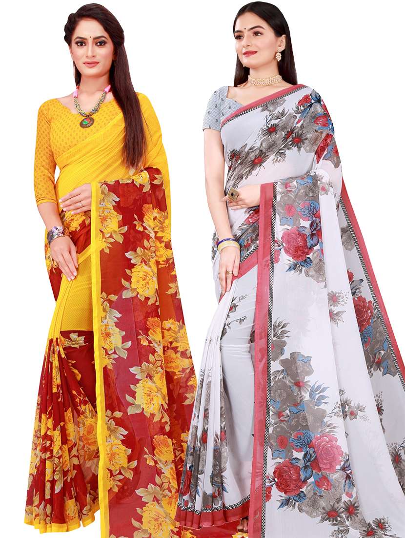 women pack of 2 casual wear combo sarees with blouse
