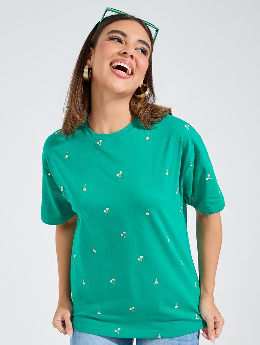 women sea green cotton regular t-shirt - 21456182 - Zoom Image - 0