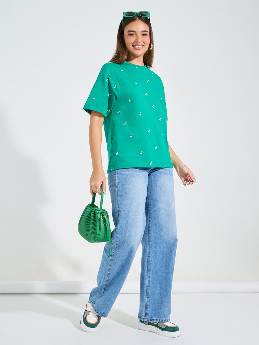 women sea green cotton regular t-shirt - 21456182 - Standard Image - 3
