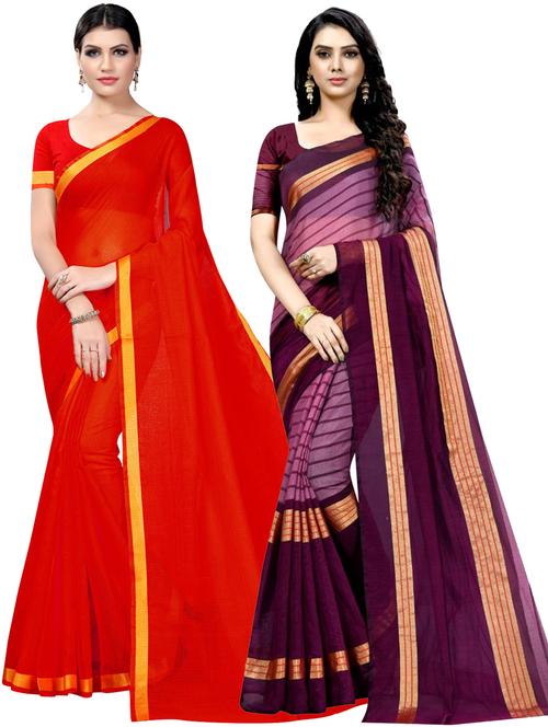 women pack of 2 casual wear combo sarees with blouse - 21456196 -  Standard Image - 0