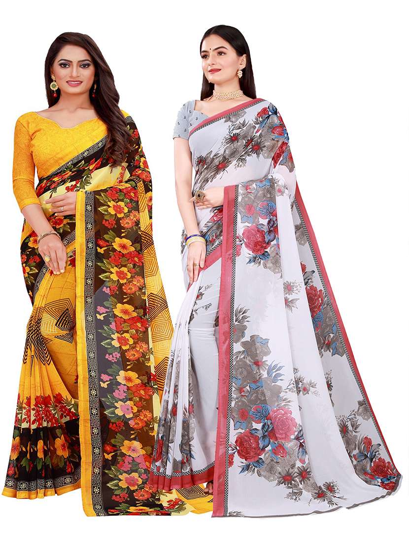 women pack of 2 casual wear combo sarees with blouse