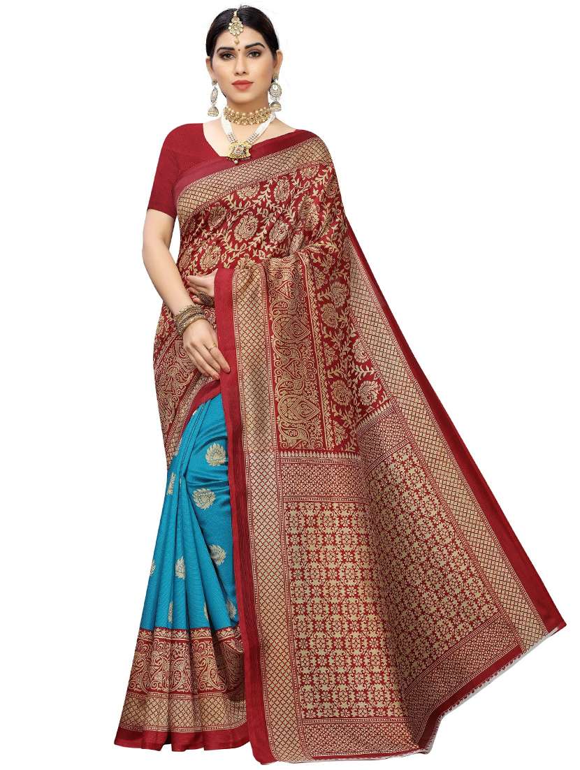 women self design half & half saree with blouse