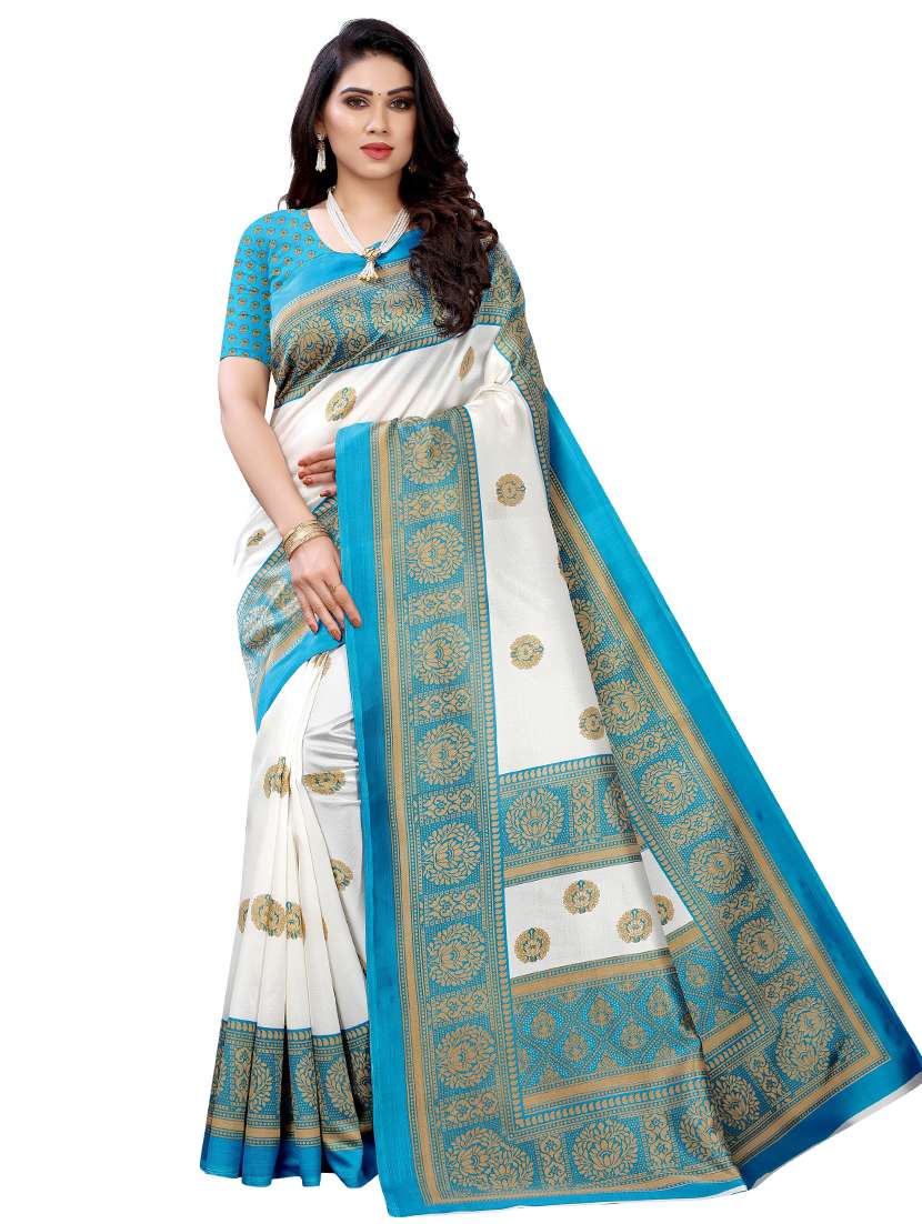 women printed bordered saree with blouse