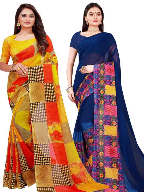 women pack of 2 casual wear combo sarees with blouse - 21456511 - Standard Image - 0