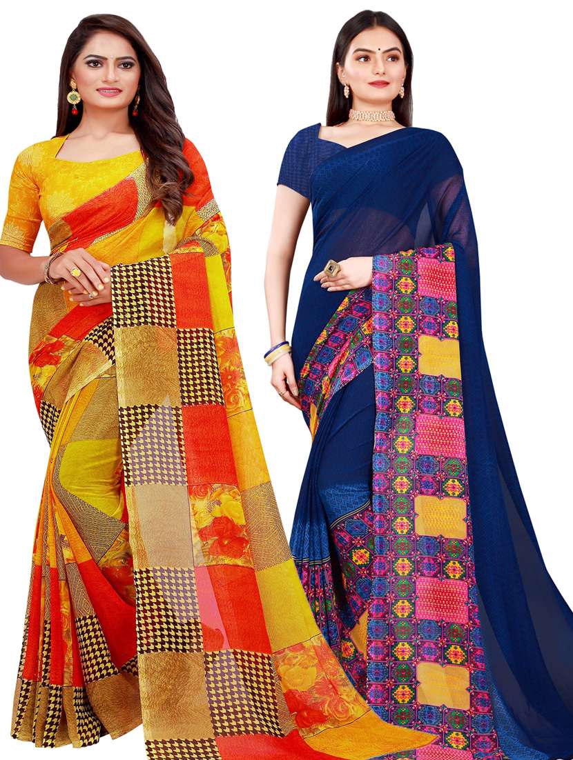 women pack of 2 casual wear combo sarees with blouse - 21456511 - Zoom Image - 0