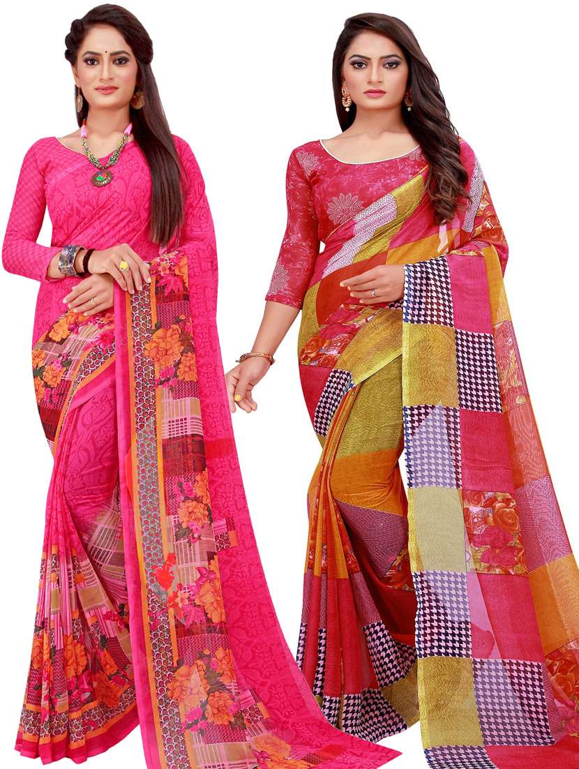 women pack of 2 casual wear combo sarees with blouse