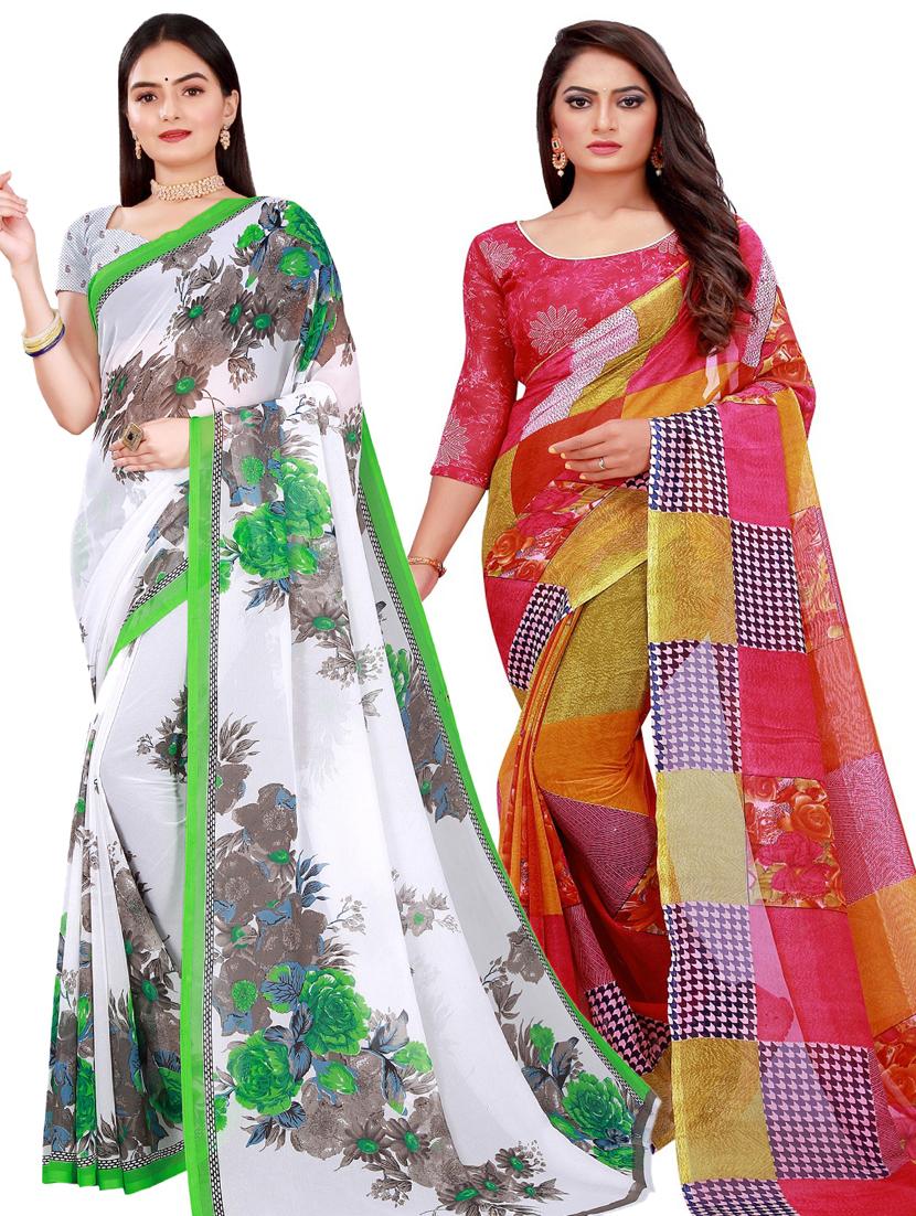 women pack of 2 casual wear combo sarees with blouse - 21456528 - Zoom Image - 0