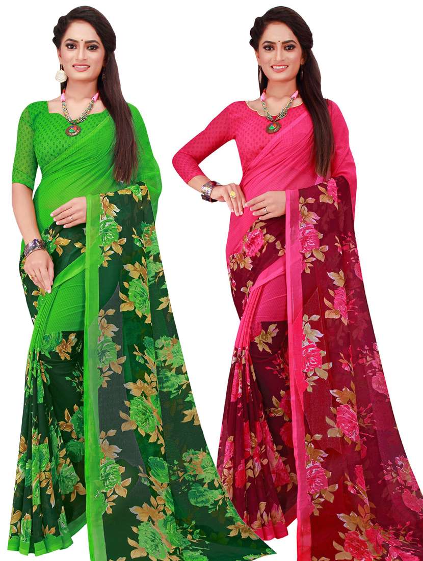 women pack of 2 casual wear combo sarees with blouse