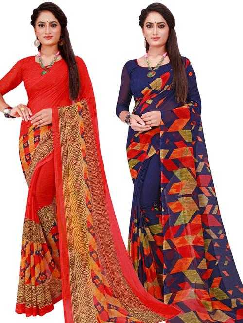 women pack of 2 casual wear combo sarees with blouse - 21456594 - Standard Image - 0