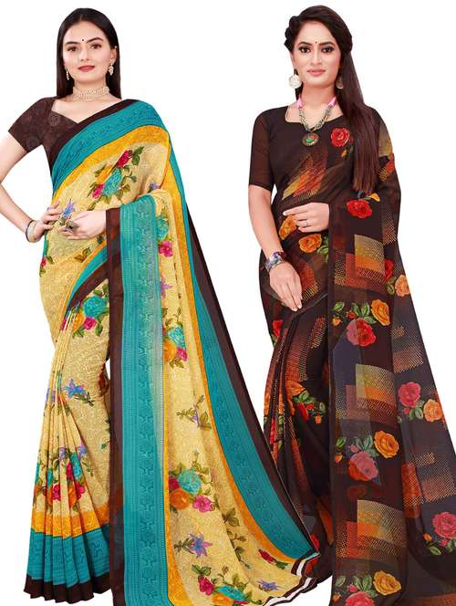 women pack of 2 casual wear combo sarees with blouse - 21456605 -  Standard Image - 0