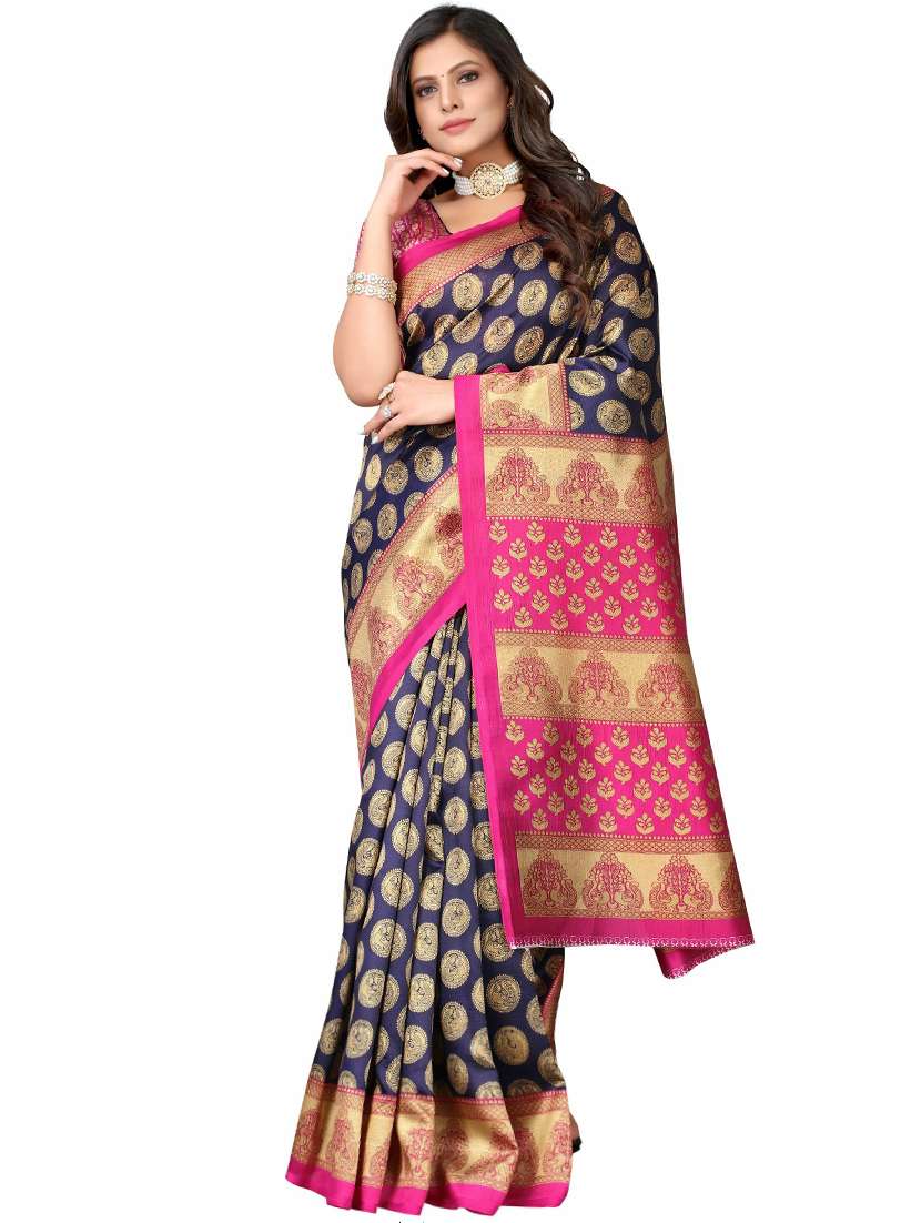 women printed bordered saree with blouse
