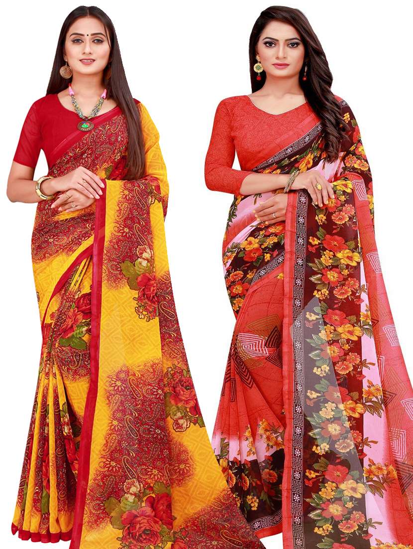 women pack of 2 casual wear combo sarees with blouse