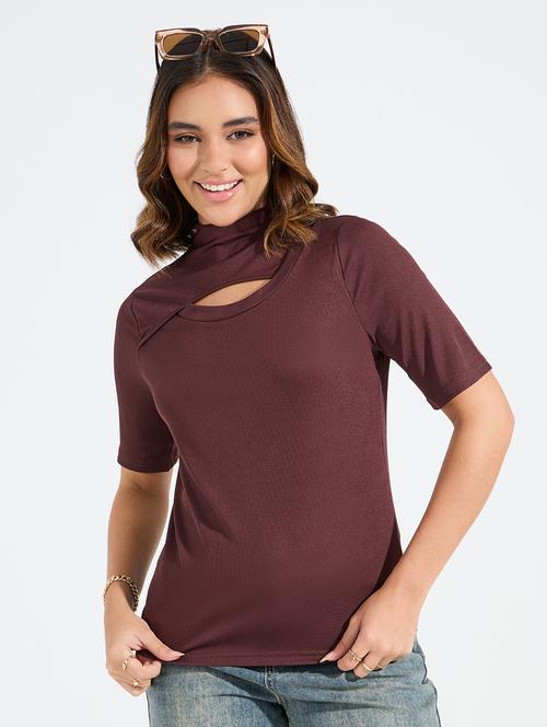women brown polyester regular top - 21456996 -  Standard Image - 0