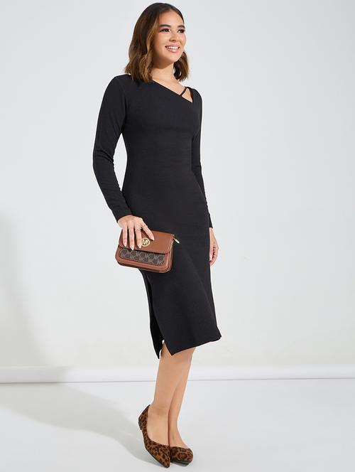 women black polyester bodycon dress - 21457025 - Standard Image - 0