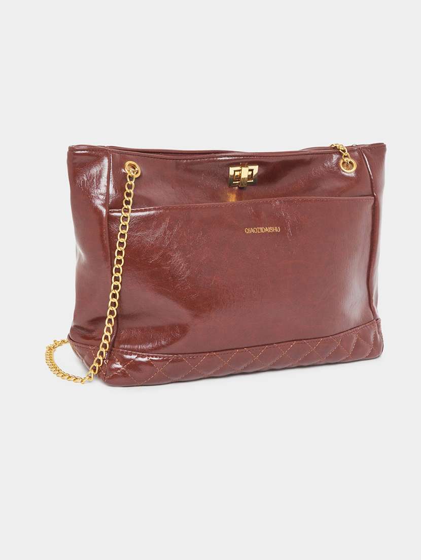 women maroon pu combo handbag