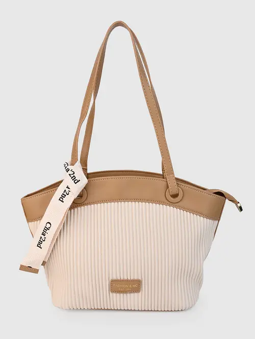 beige pu combo handbag - 21457071 - Standard Image - 0