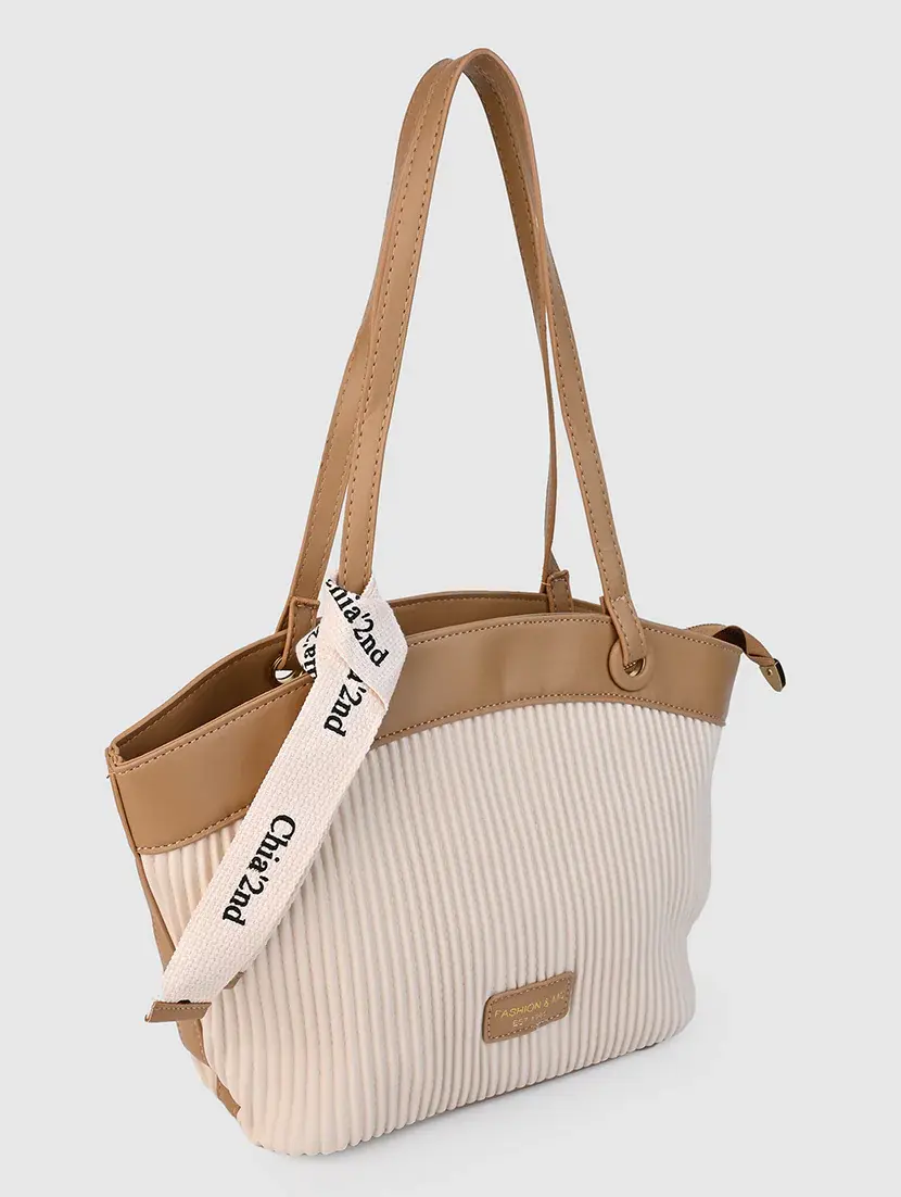 beige pu combo handbag - 21457071 - Standard Image - 3