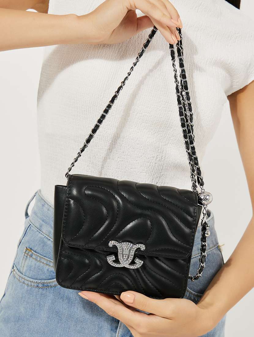 women black pu sling bag - 21457086 -  Standard Image - 5