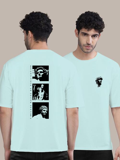 men turquoise cotton front & back print t-shirt - 21457187 - Standard Image - 0