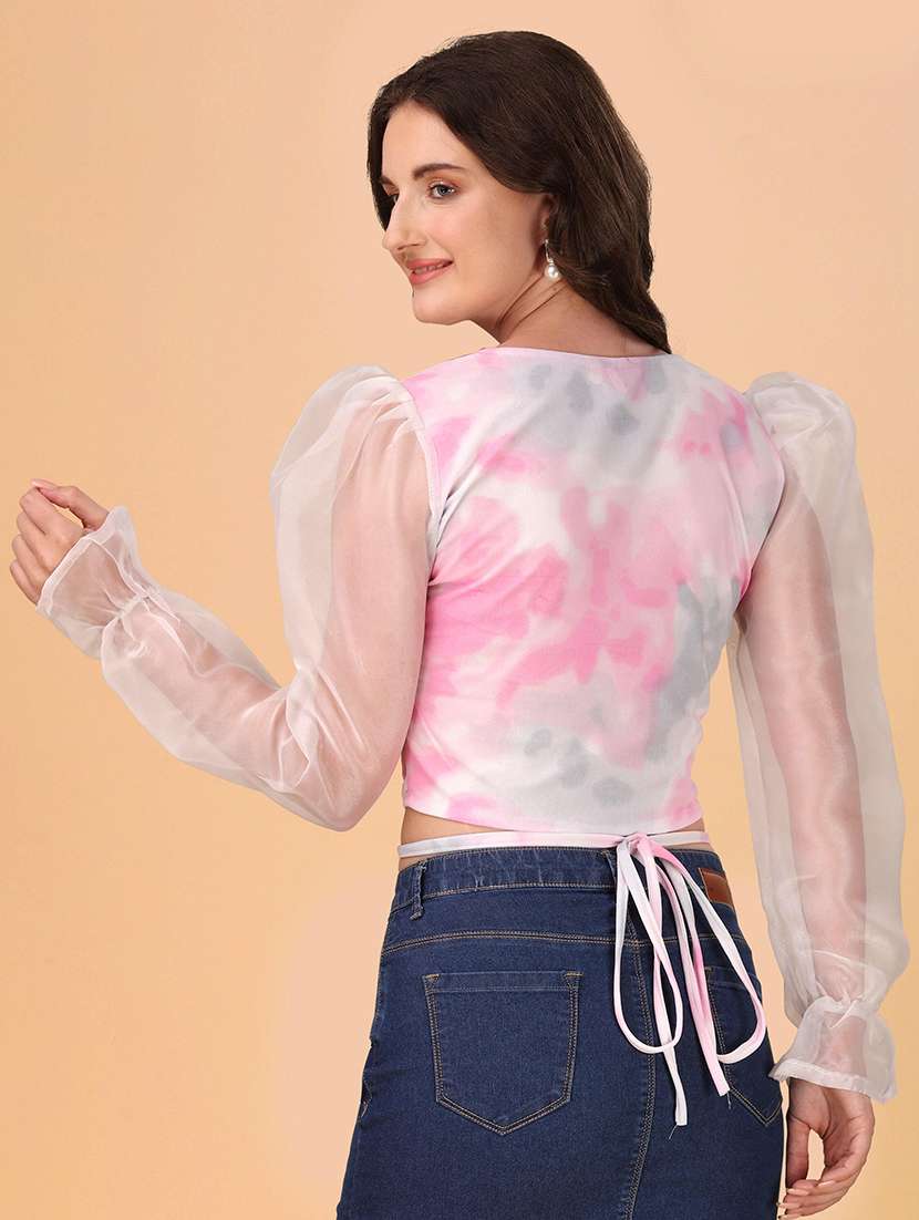 women printed puff sleeves top - 21457380 -  Standard Image - 3