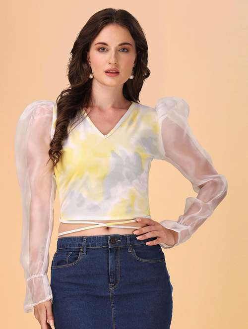 women printed puff sleeves top - 21457381 - Standard Image - 0