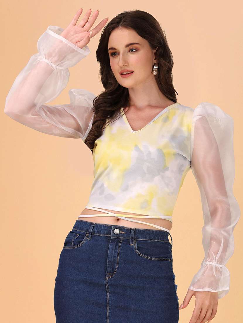 women printed puff sleeves top - 21457381 - Standard Image - 3