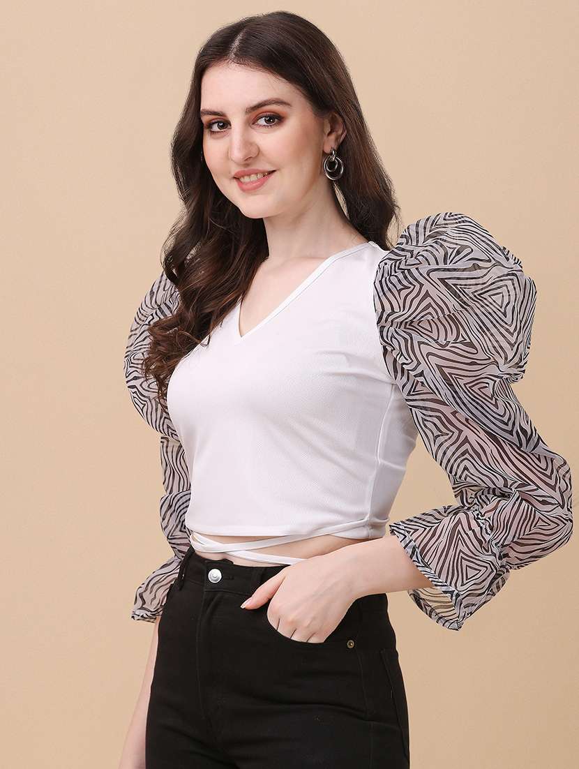 women printed puff sleeves top - 21457404 - Zoom Image - 0