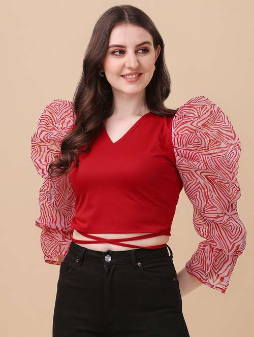 women printed puff sleeves top - 21457405 - Standard Image - 0