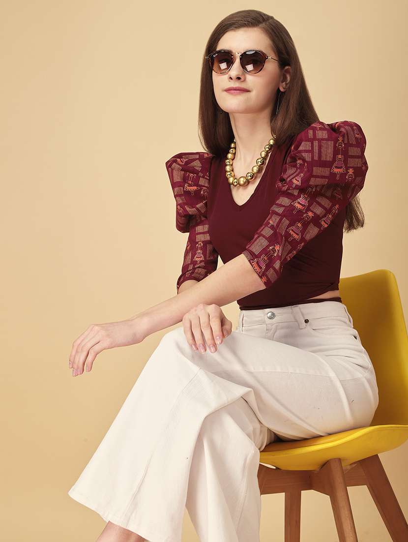 women printed puff sleeves top - 21457426 - Standard Image - 3