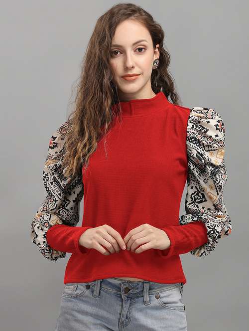 women printed puff sleeves top - 21457430 - Standard Image - 0