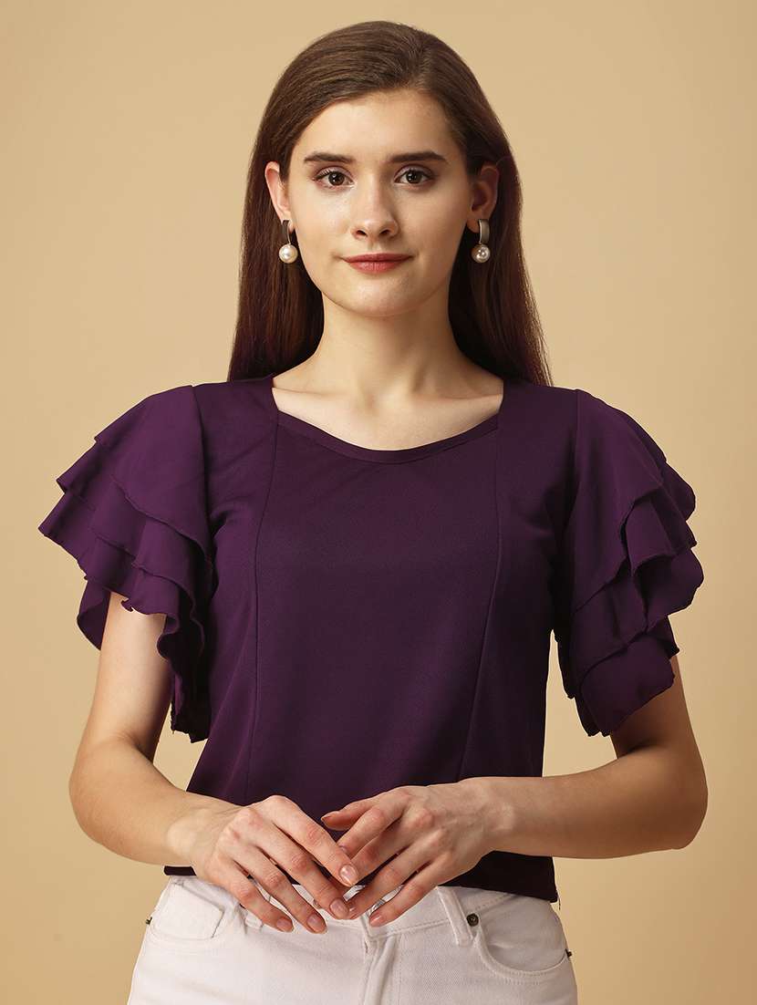 women solid flared sleeves top