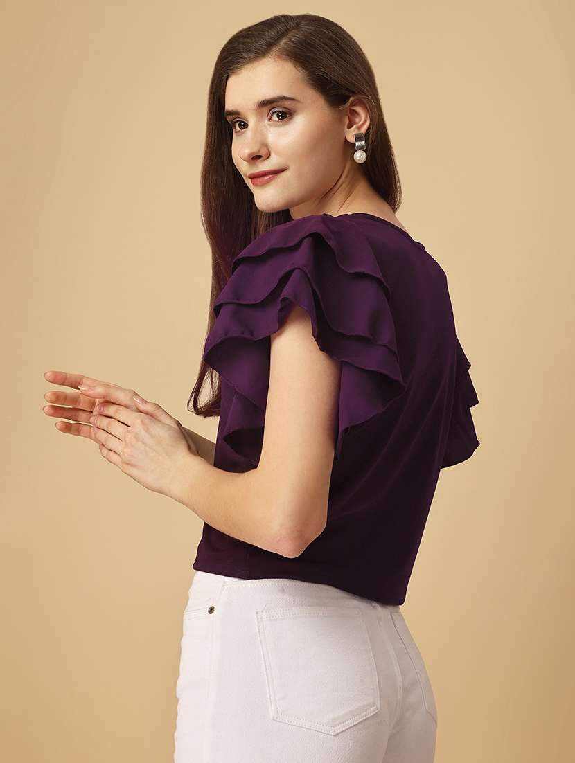 women solid flared sleeves top - 21457483 -  Standard Image - 3