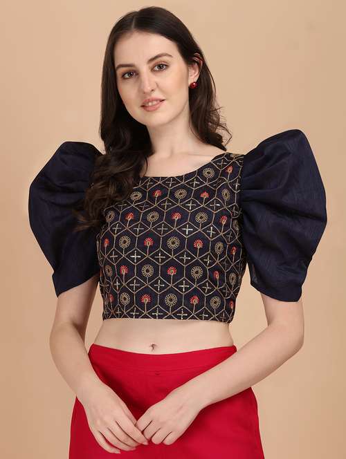 women embroidered puff sleeves crop top - 21457488 -  Standard Image - 0