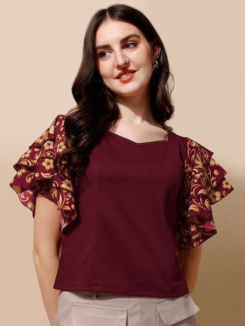 women printed flared sleeves top - 21457491 - Standard Image - 0
