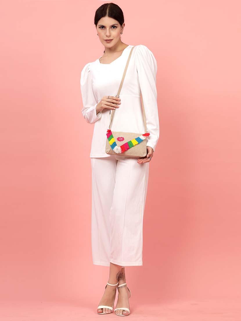 women off white embroidered sling bag - 21457544 - Standard Image - 5