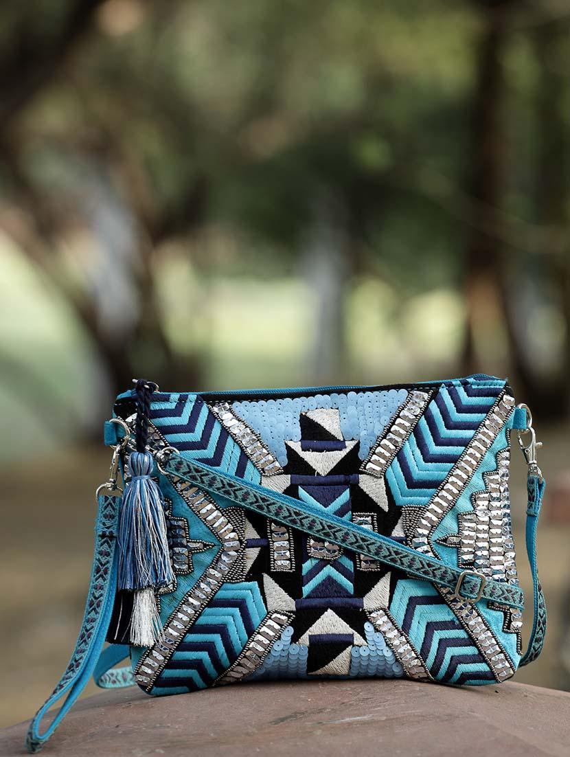 women turquoise embroidered sling bag - 21457545 -  Zoom Image - 0