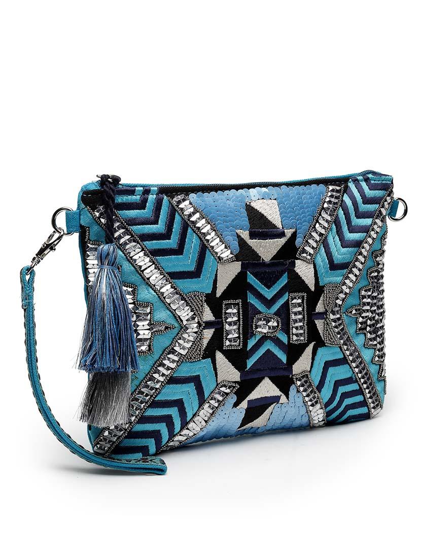 women turquoise embroidered sling bag - 21457545 - Standard Image - 3