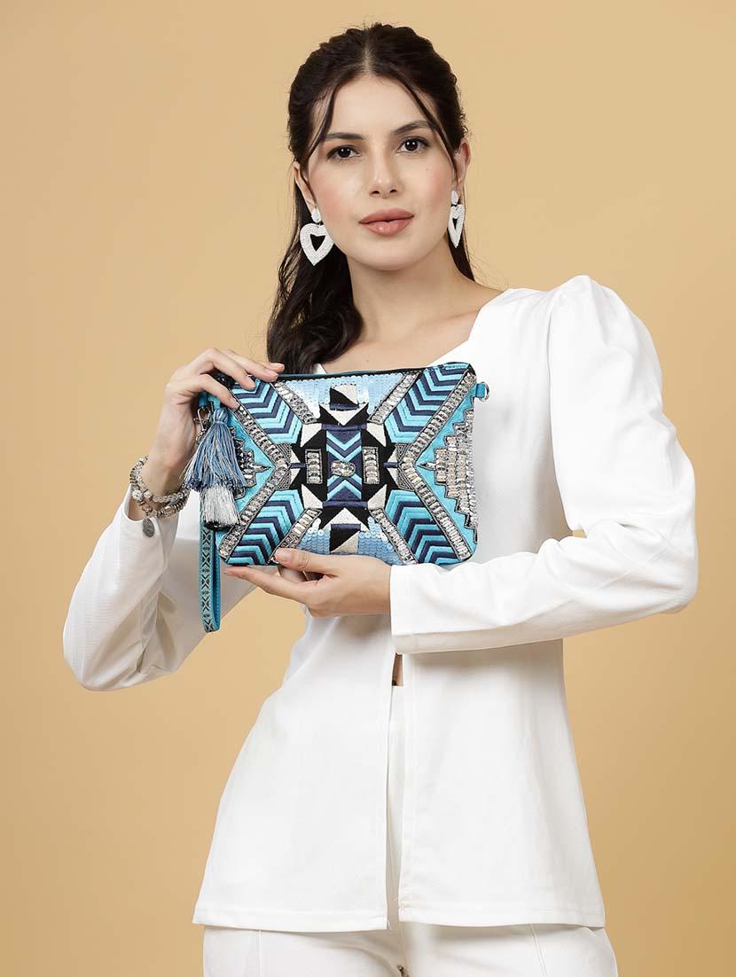 women turquoise embroidered sling bag - 21457545 - Standard Image - 5